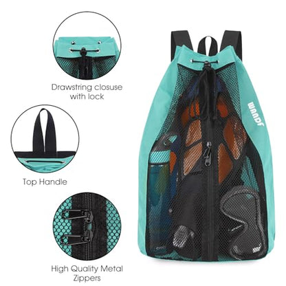 WANDF Swim Bag Mesh Drawstring Backpack Beach Backpack for Swimming, Gym, and Workout Gear - color: Mint Green