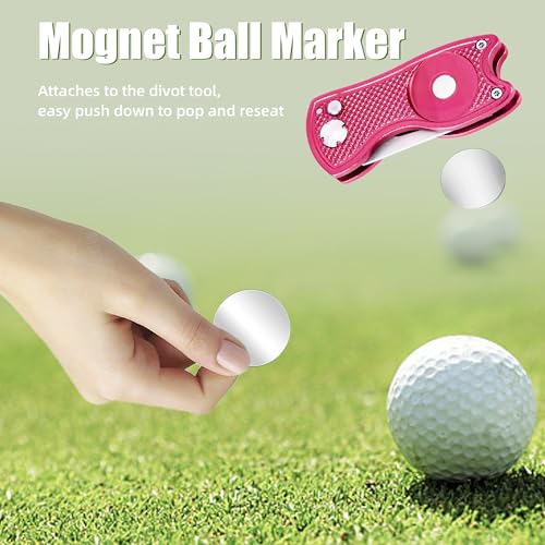 Mile High Life Golf Divot Repair Tool, All Metal Foldable Divot Tool with Pop-up Button & Magnetic Ball Marker, 2-6 Pack - color: 2 Pack (Pink/Purple)