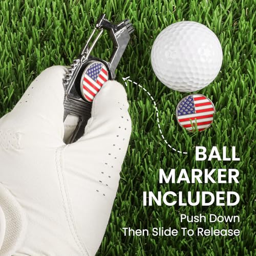 7-in-1 Golf Divot Tool with Ball Marker Value 2 Pack, Green Repair Tool Multi-Use Fixer for Pitch Mark with Clip, Premium Golf Accessories for Men Ladies