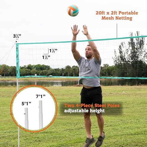 Hall of Games Outdoor Volleyball and Badminton Net with Carrying Bag Accessories Set and Adjustable Steel Poles Perfect for Parties - color: 20 Ft.