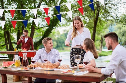 100 Feet Red Dark Blue & White Pennant Banner Flags String Hanging Red Dark Blue & White DIY Triangle Bunting Flags,Party Decorations for Grand Opening,Party Events,60 Pcs