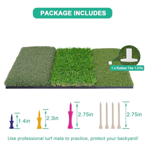 Golf Hitting Mat 24"x16" | 24"x24" Tri-Turf Golf Practice Mat Outdoor Indoor Portable Training Matt Traint Aid Batting Turf Matt for Chipping, Driving and Full Swing Practice