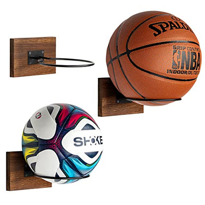 PUERSI Ball Holder Wall Mount Ball Stand Display Storage for Basketball Football Soccer Volleyball - color: Pine-Brown-3 Pack