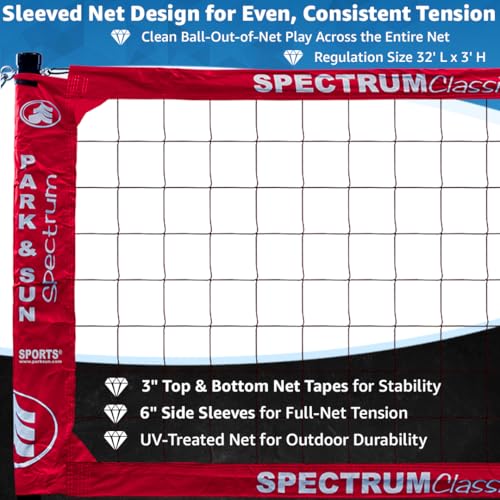 Park & Sun Sports Spectrum Classic: Adjustable Professional Outdoor Volleyball Net System - color: Red