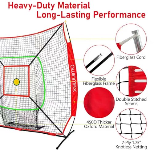 7x7 FT Baseball Net, Baseball & Softball Training net with Batting Tee, Strike Zone & Circular Target and Weighted Ball, Portable Design with Compact Storage