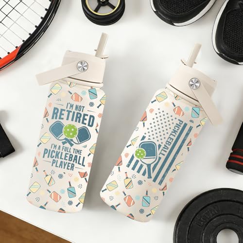 Pickleball Gifts for Women, Men - Christmas, Birthday Gifts for Pickleball Lovers, Players - I'm Not Retired I'm a Full Time Water Bottle 32 oz - color: Pickleball Gifts Beige