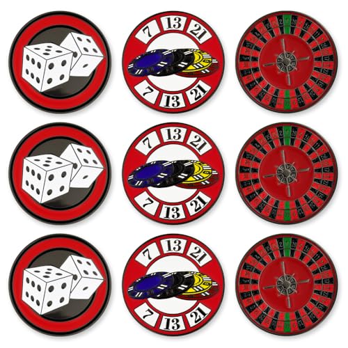 PinMart’s Mix Bundle Pack of 9 Golf Ball Markers - Golf Accessories for Men and Women – United States Eagle and American Flag Magnetic Ball Markers Set of 9 - color: Casino Red/Black/White
