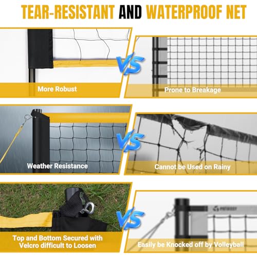 SPOYNAL Portable Volleyball Net for Backyard & Beach - 20FT/32FT Outdoor Volleyball Set with Adjustable Height (8ft/7.8ft/7.4ft), Boundary Line, Volleyball, Pump & Carry Bag - style: 32FT-Yellow