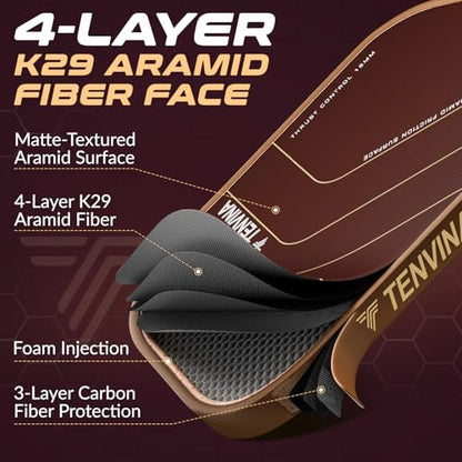 TENVINA Pickleball Paddles, Thermoformed T700SC Carbon Fiber Pickleball Paddle, Pickle Ball Paddle USAPA Approved with Dominant Power and Larger Sweet Spot - color: PRO-Aramid-Elongated-16MM Control