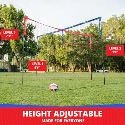 Vivere CROSSNET Quick Assemble 4 Square Volleyball Game Set for Adults and Kids with Volleyball Net, Backpack and Ball for Outdoor Games - color: USA