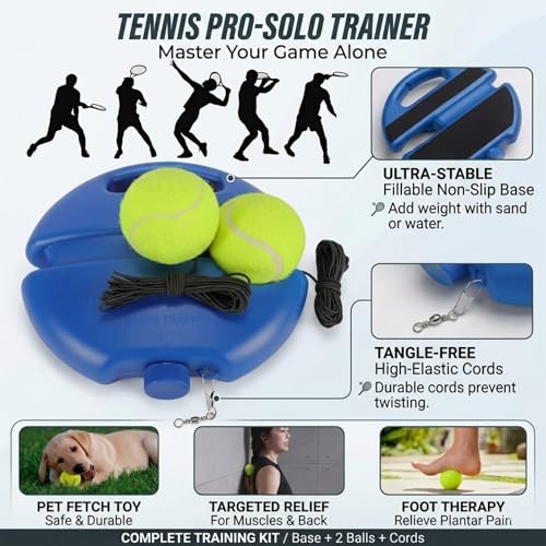 Tennis Buddy Trainer NextGen with Fillable Water Base - Portable Tennis Trainer Rebound Ball with Carry Bag & 2 Balls, Practice Equipment for Beginners, Backyard & Park (2)