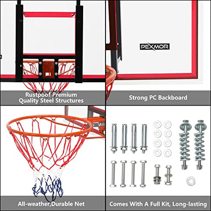 PEXMOR Wall-Mount Basketball Backboard Hoops & Goals Rim Combo Kit&Shatterproof Polycarbonate Board&All-Steel Rustproof Frame&for Standard No.7 Balls
