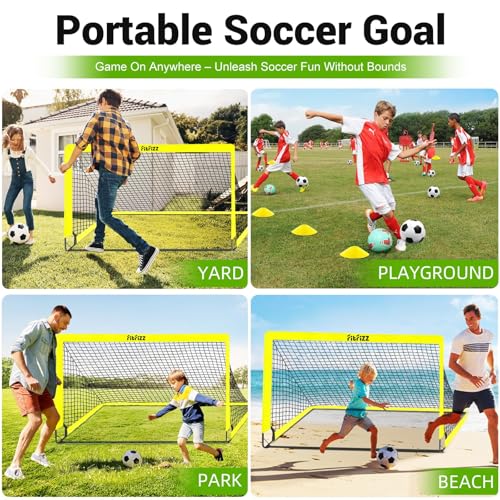 Soccer Goal, Soccer Goals for Backyard, 6x4ft Portable Pop Up Soccer Net Set, Soccer Training Equipment with Soccer Ball, Ladder and Cones - color: Yellow