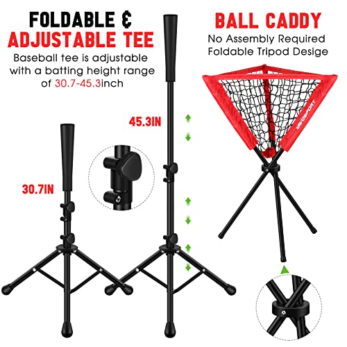 VAVOSPORT 7x7' Baseball Net Set - Portable Softball & Baseball Net, Batting Tee, Ball Caddy, Strike Zone, Training Equipment for Youth Practice