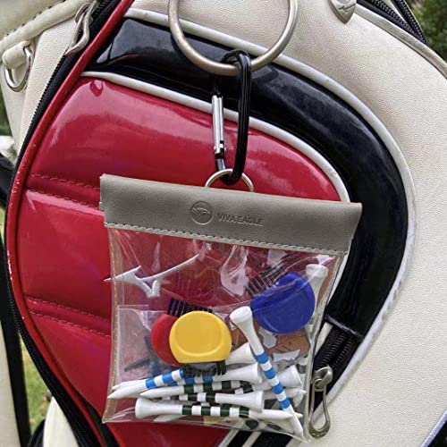 Golf Tee Pouch Bag Organizer with Clip, Transparent Squeeze Top Pocket for Golf Accessory and Valuable | 15 Bamboo Tees Included - color: Grey