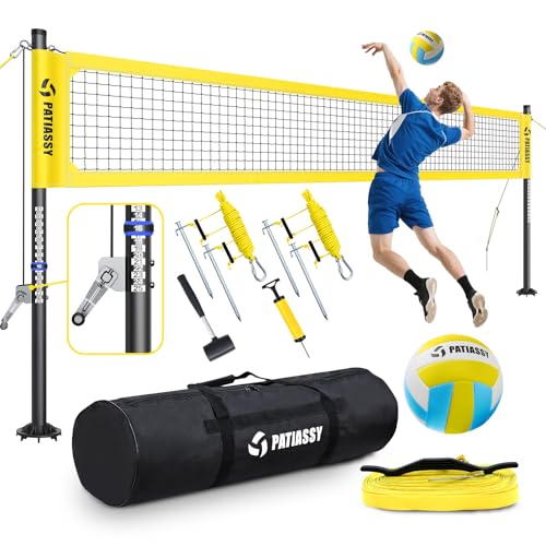 Professional Heavy Duty Volleyball Net Set for Backyard & Beach, Outdoor Net System with Steel Anti-Sag Winch, 32FT Reinforced Net, Height Adjustable Rust-Resistant Aluminum Poles, Portable Carry Bag - color: A-Yellow