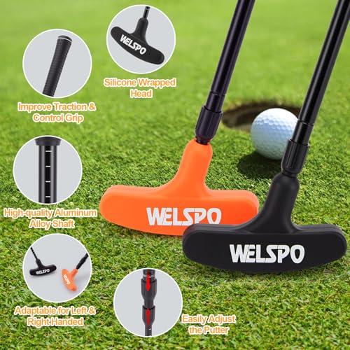 WELSPO Golf Putters for Men and Women Two-Way Kids Putter Mini Golf Putter with 2 Golf Putters, 4 Golf Balls for Right or Left Handed, Adjustable Length Golf Putter for Children, Teenagers and Adults