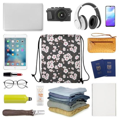 Gym Drawstring Backpack Water Resistant Sackpack with Compartment for Swimming Beach Sports Travel Unisex, Spring Blossom Trees Cherry Flowers Bags - color: Picture (379)