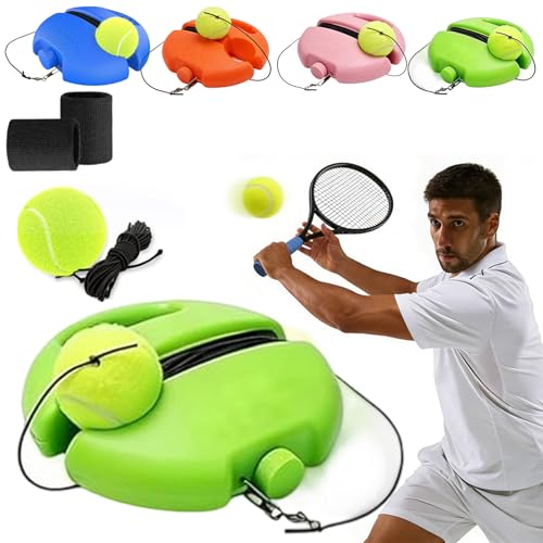 Solo Tennis Trainer Rebound Ball with String, Portable Tennis Practice Rebounder, Self Tennis Practice Rebounder Set, Training Equipment for Beginner Pracitce Training - color: Green with 2 Balls