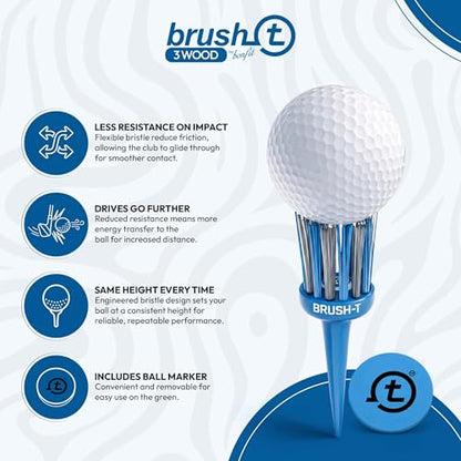 BRUSH-T Premium Plastic Golf Tees, Unbreakable Innovative Design, Consistent Height, Perfect Golf Gift for Men and Women. Golfing Tees, Works with Any Golf Ball - size: Standard