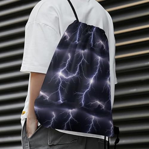 Sports Drawstring Bag Gym Sackpack Waterproof String Backpack for Running Training Fitness Men Women Unisex, Lightning Flash Pattern Bags - color: Picture (369)
