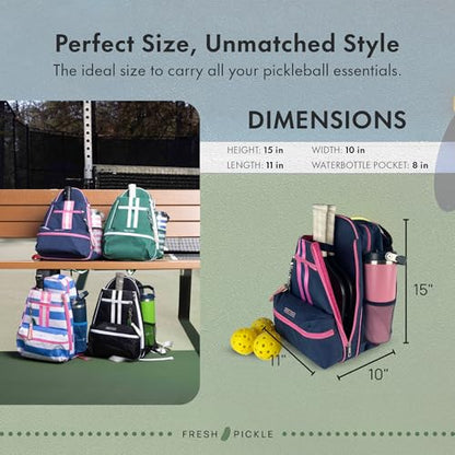 Teddi Pickleball Backpack Grn/wh- Large Capacity Pickleball Bags for Women - Durable 1000D Nylon, Multipurpose Paddle Case with Multiple Pockets, Stylish Paddle Bag - color: navy