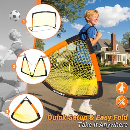 Happy Jump 7x5' & 5x3.6' Portable Soccer Goals for Kids Ages 6-14, Weatherproof Net and Steel Frame for Backyard Fun and Outdoor Training, Quick Setup and Sturdy for All Weather Conditions - style: 7x5 FT, 2 Set Upgrade