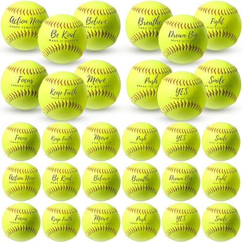 Soulchen 24 Pack Sports Softball Motivational Fastpitch Softball Practice Official Size and Weight Balls Leather Covered Training Ball for Youth Beginner Players Games Practice