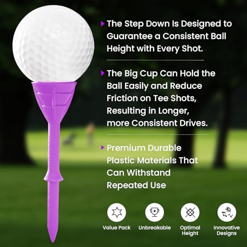 VEASAERS Golf Tees Plastic 3 1/4 inch Unbreakable 30 Pack with Pouch Bag, Durable Stable Available 83 mm Long Tee for Golfer Practice - color: Purple