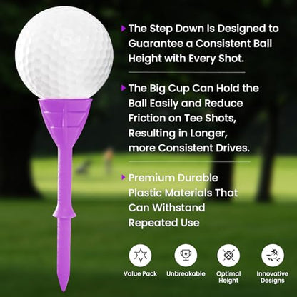 VEASAERS Golf Tees Plastic 3 1/4 inch Unbreakable 30 Pack with Pouch Bag, Durable Stable Available 83 mm Long Tee for Golfer Practice - color: Purple