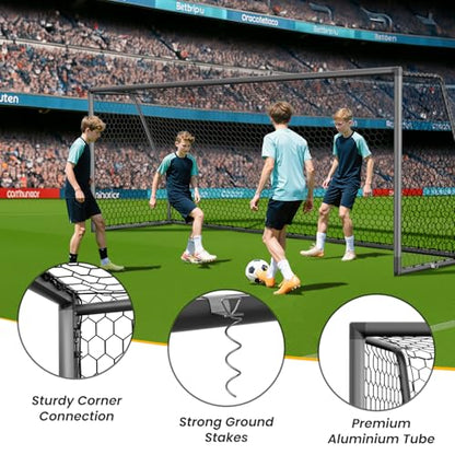 NAIZEA Soccer Goals - 24x8/21x7/18x7/12x6/16x7/10x6/8x6/6x4FT Soccer Goals for Backyard Training- Portable Metal Soccer Net for Youth & Adults - Heavy Duty Steel for Indoor Outdoor Games & Practice - size: 12ft x 6ft, style: Pro-Grey/Alu
