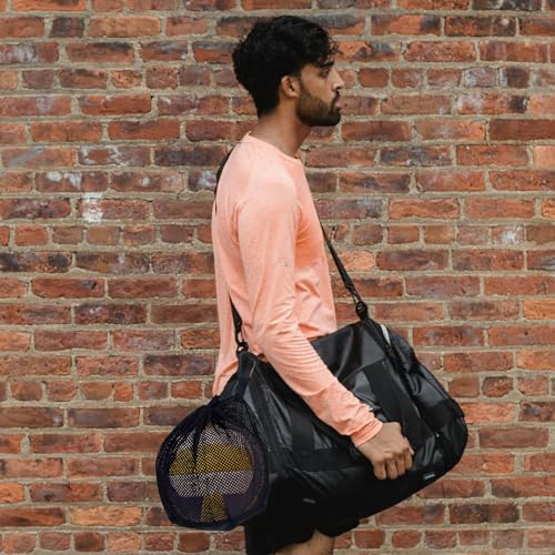 Single Mesh Ball Bag with Extra-Large Opening and Zipper Pocket - Basketball Bag with Quick-Release Buckle - Fits Most Backpacks - for Basketball, Soccer, Volleyball