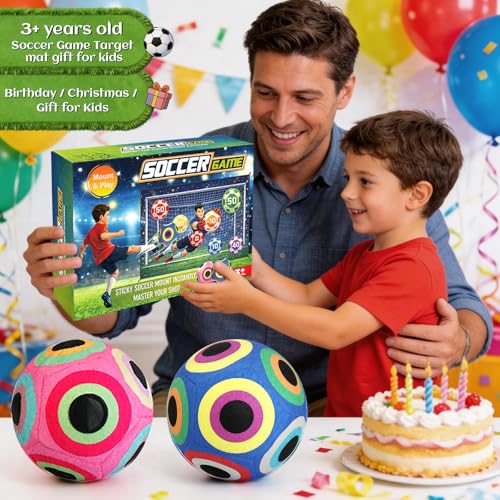 Soccer Ball Game Mat Set for Kids, Sticky Soccer Target Game with 59 x 39 in Flannel Mat, Scoreboard and 2 Balls, Indoor Outdoor Soccer Toys for Ages 3–8 (Medium)