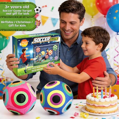 Soccer Ball Game Mat Set for Kids, Sticky Soccer Target Game with 59 x 39 in Flannel Mat, Scoreboard and 2 Balls, Indoor Outdoor Soccer Toys for Ages 3–8 (Medium)