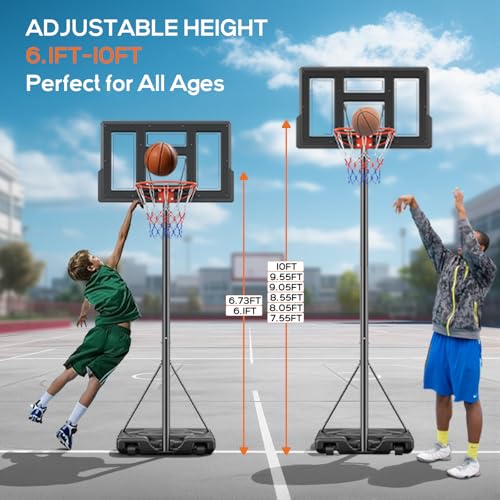 Portable Basketball Hoop Outdoor, Adjustable Basketball Hoops Goal System Shatterproof Backboard, Shock Absorbent Rim, Fillable Base for Swimming Pool/Backyard/Driveway - style: Lock Knob Adjustment