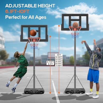 Portable Basketball Hoop Outdoor, Adjustable Basketball Hoops Goal System Shatterproof Backboard, Shock Absorbent Rim, Fillable Base for Swimming Pool/Backyard/Driveway - style: Lock Knob Adjustment