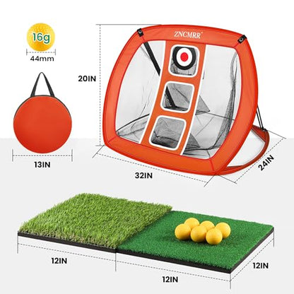 Pop Up Golf Chipping Net for Backyard & Indoor Practice Golf Target Training Aid Foldable Golf Hitting Net with Hitting Mats, Gift for Men, Golfer, Beginners