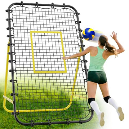 Adjustable Volleyball Rebounder Net 7x4 FT - Ultimate Training Equipment for Volleyball & Lacrosse Enhanced Bouncing System for Volleying, Bumping, and Spiking Drills - color: Black+Yellow