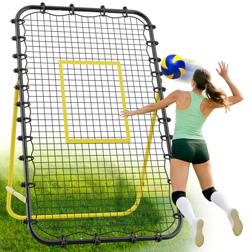 Adjustable Volleyball Rebounder Net 7x4 FT - Ultimate Training Equipment for Volleyball & Lacrosse Enhanced Bouncing System for Volleying, Bumping, and Spiking Drills - color: Black+Yellow