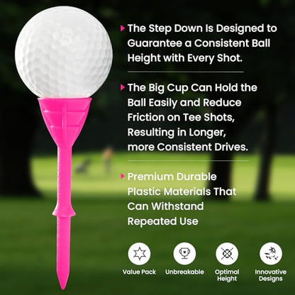 VEASAERS Golf Tees Plastic 3 1/4 inch Unbreakable 30 Pack with Pouch Bag, Durable Stable Available 83 mm Long Tee for Golfer Practice - color: Multicolor