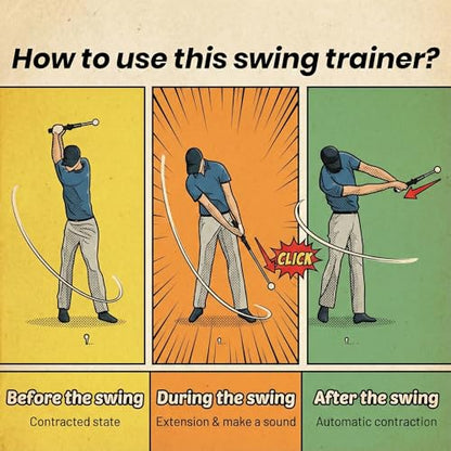 Golf Swing Training Aid - Retractable Grip Trainer with Click Feedback Portable & Right Handed Perfect for Beginners Indoor/Outdoor Use Golf Sure Stance Beginner
