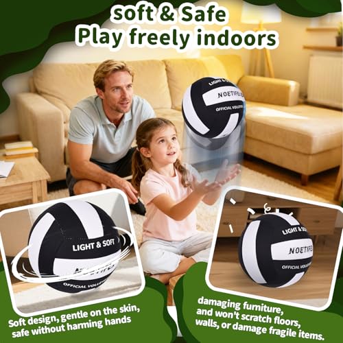 Soft Volleyball-Super Soft Fabric Light Volleyball for Indoor Practice Safe and Quiet Kids Youth Beginners House Yard Training Practice Games(Deflated) - color: Black,white