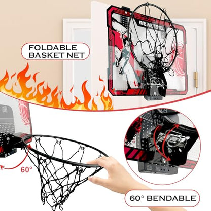 TALGIC Basketball Hoop Indoor, Over The Door Basketball Hoops with LED Lighting, Mini Hoop with Electronic Scoreboard, 4 Balls & Pump, Basketball Gifts for 5 6 7 8 9 10 11 12 Year Old Boys Girls