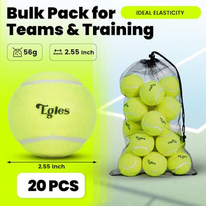 Egles 12/20/60 Packs Tennis Balls for Training and Dogs, High Elasticity Practice Tennis Ball with Mesh Bag for Transport and Beginner Exercise, Durable Pet Playing Tennis Ball Set - size: 20