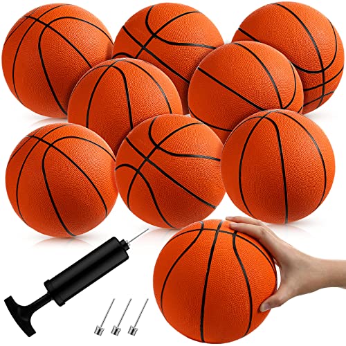 Vinsot 8 Pack Mini Rubber Basketballs Set 7 Inch Mini Hoop Basket Ball with Air Pump for Beginner Basketball Arcade Games Indoor Outdoor Pool Party Favors - color: Orange