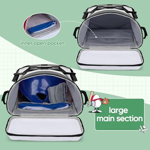 Smasrob Youth Baseball Bag for T Ball, Rec and Travel Ball, Softball Bag with Helmet Holder and Fence Hook - color: Gray