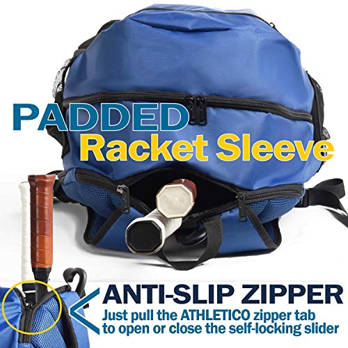 Athletico Premier Tennis Backpack - Tennis Bag Holds 2 Rackets in Padded Compartment | Separate Ventilated Shoe Compartment | Tennis Bags for Men or Women - color: Blue