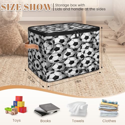 TropicalLife Sports Soccer Large Storage Basket with Lids, Storage Bin for Closet Organizing Shelves, Foldable Boxes Organizers Cubes for Nursery Bedroom