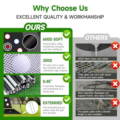 Golf Net: 10x7ft Golf Hitting Practice Net for Use，with Heavy-Duty Base Dual-Turf Mat，Suitable for Various Indoor and Outdoor Scenarios，Scenes Such As Garages, Backyards, Sandy Areas, Lawns, Etc
