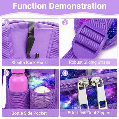 Youth Baseball Bag - Softball Bag for Girls & Boys with Shoes Compartment, Bat Backpack for Baseball, T-Ball & Softball Equipment - color: Starry Sky-Purple